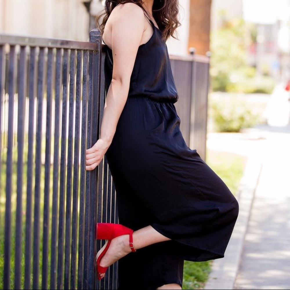 Black Silky Cropped Jumpsuit